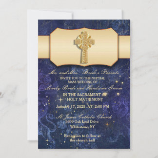 Invitation Ruban Or Avec Croix Celtique Or