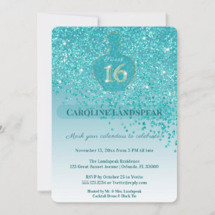Invitation Ruban Pailleté Bleu Turquoise Parfum Azuré 16 Ans 
