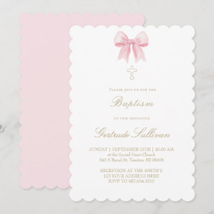Invitation ruban rose aquarelle Baptême