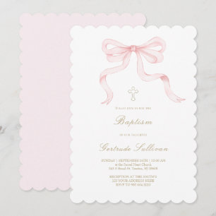 Invitation ruban rose aquarelle Baptême fille