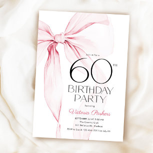Invitation Ruban Rose Élégant Féminin 60e Anniversaire