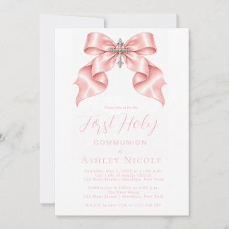 Invitation Ruban rose et croix Première communion