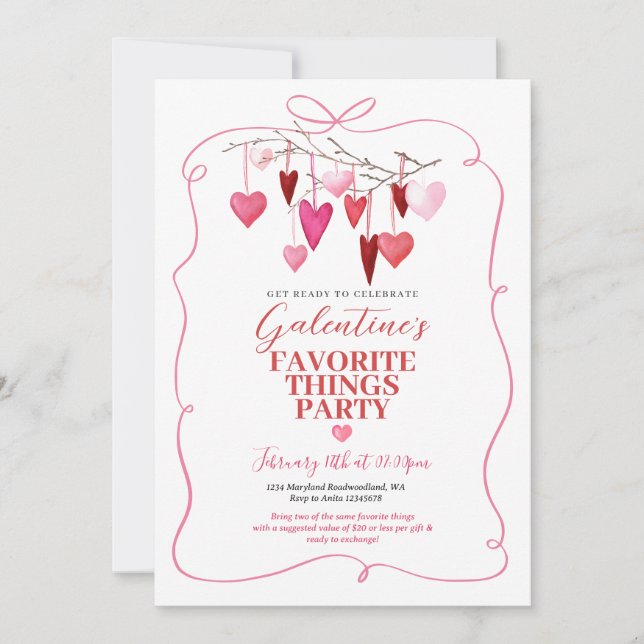 Invitation Ruban rose Favori Thing Galentine's Party (Devant)