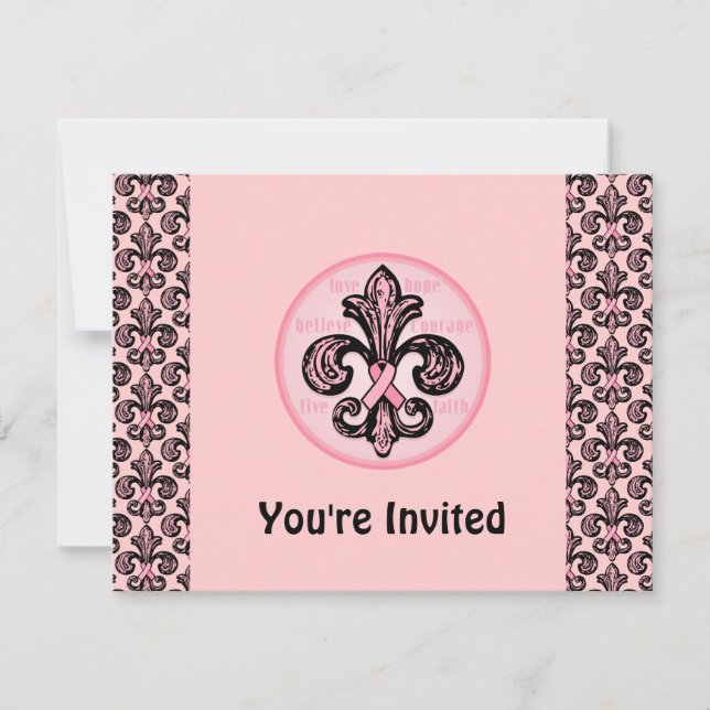Invitation Ruban rose Fleur de lis (Devant)