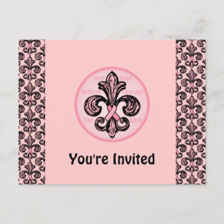 Invitation Ruban rose Fleur de lis