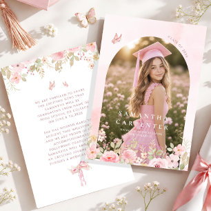Invitation ruban rose floral photo annonce de remise de diplô