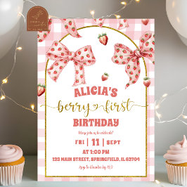 Invitation Ruban rose fraise premier anniversaire