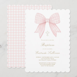 Invitation ruban rose gingham Baptême