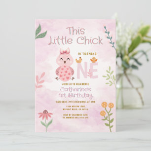 Invitation Ruban rose  Les petits poussins ont UN an  Anniver
