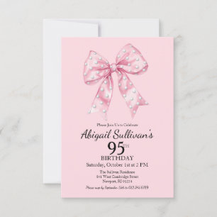 Invitation Ruban rose pour 95e anniversaire avec pois golf