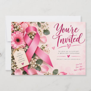 Invitation Ruban Rose Ruban Rose Cancer du Sein Floral 