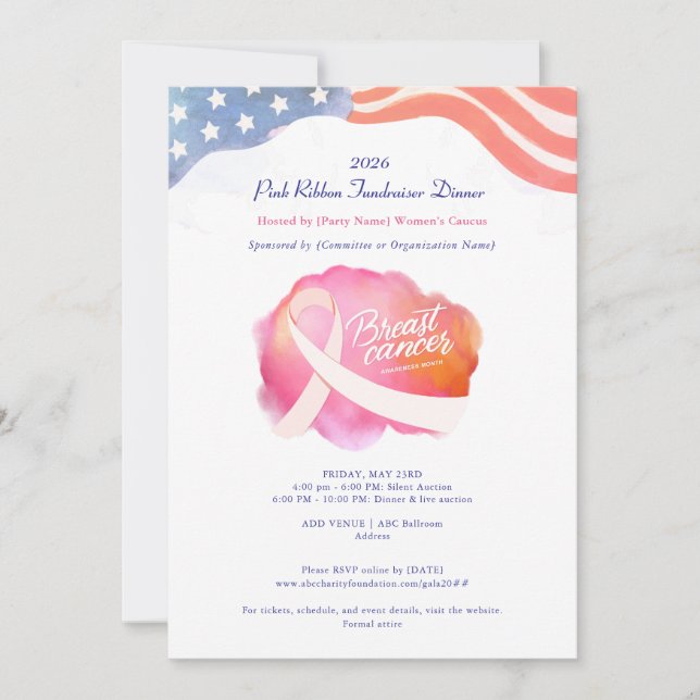 Invitation Ruban rose Sensibilisation politique au cancer Col (Devant)