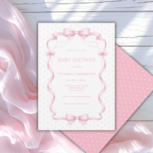 Invitation Ruban Rose Shabby Chic Fête de Bébé Vintage