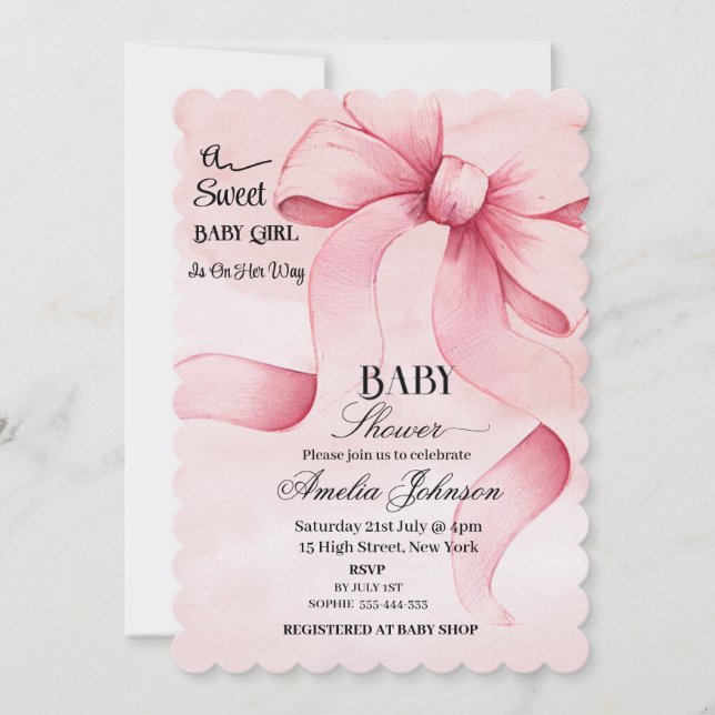 Invitation Ruban rose "Une adorable petite fille est en route (Devant)