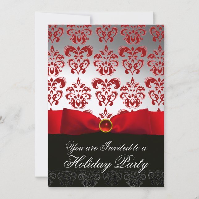 Invitation RUBAN ROUGE BLANC NOIR DAMASK FÊTE Ruby (Devant)