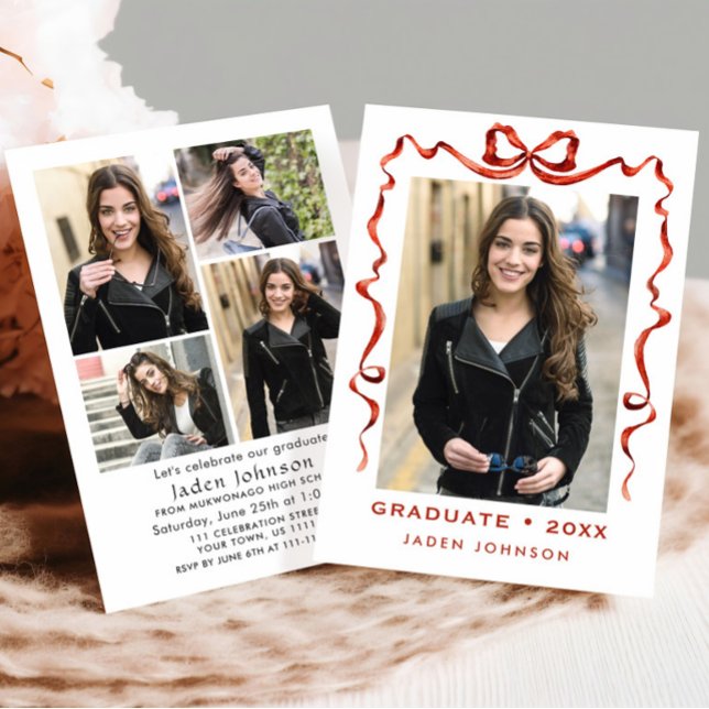Invitation Ruban rouge branché 5 PHOTO de la fête de graduati (Créateur téléchargé)