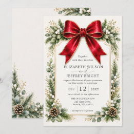 Invitation Ruban Rouge Floral Botanique Noël Mariage Hiver