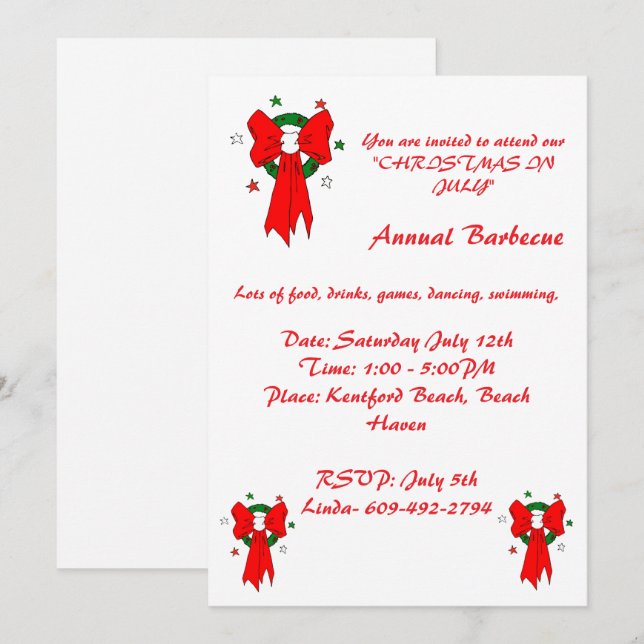 Invitation Ruban Rouge -Invitation (Devant / Derrière)