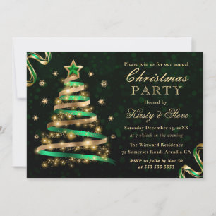 Invitation Ruban scintillant vert et or arbre de Noël fête de