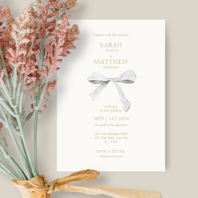 Invitation Ruban simple et tendance | Mariage blanc désactivé (Créateur téléchargé)