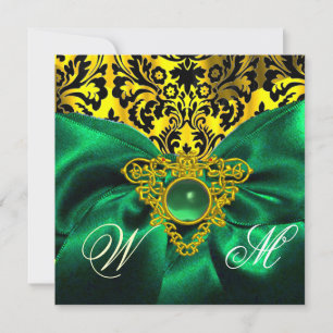 INVITATION RUBAN VERT CŒUR CELTIQUE OR MONOGRAMME DAMASSÉ