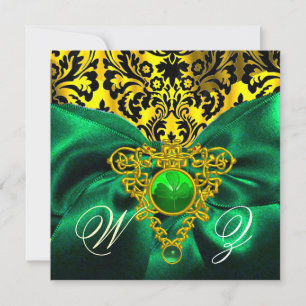 INVITATION RUBAN VERT OR COEUR CELTIQUE DAMASSÉ MONOGRAMME