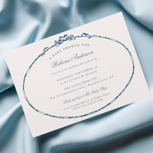 Invitation Ruban Vintage Bleu Élégant pour la Fête de Naissan