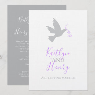 Invitation Ruban violet de colombe forme simple mariage invit