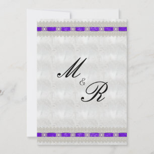 Invitation Ruban violet, Mariage satiné blanc