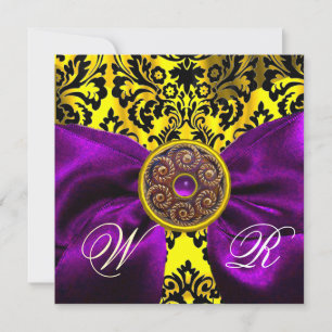 INVITATION RUBAN VIOLET  OR JAUNE  NOIR  DAMAS MONOGRAMME