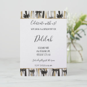 Invitation Rubans et nœuds glamour argent noir or pour annive