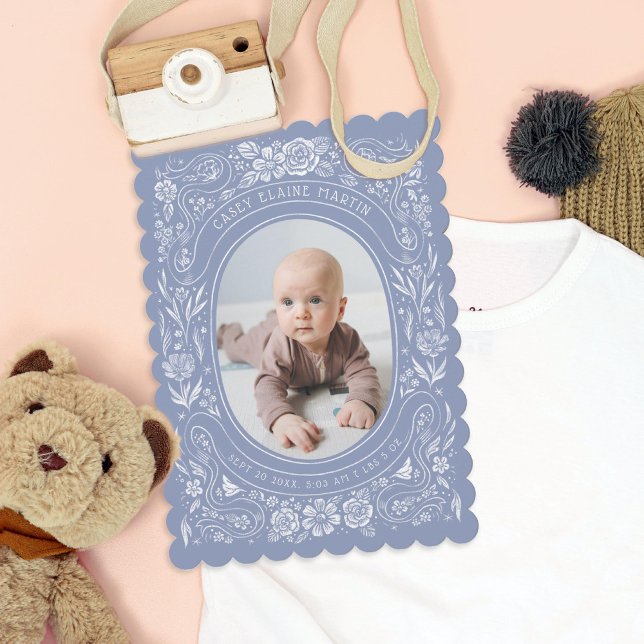 Invitation Rubans et Roses Baby Periwinkle Photo Birth (Créateur téléchargé)