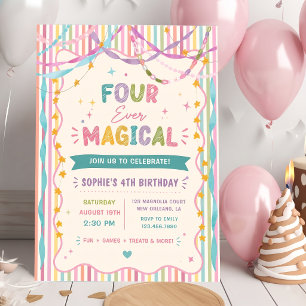 Invitation Rubans rayés Quatre Toujours Anniversaire Magique