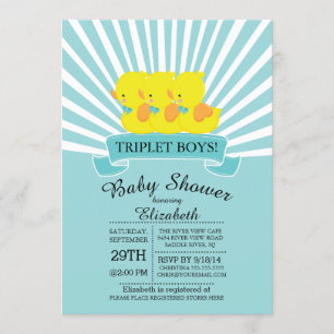 Invitation Rubber Canard Triplet Garçons Bébé Douche Invitati