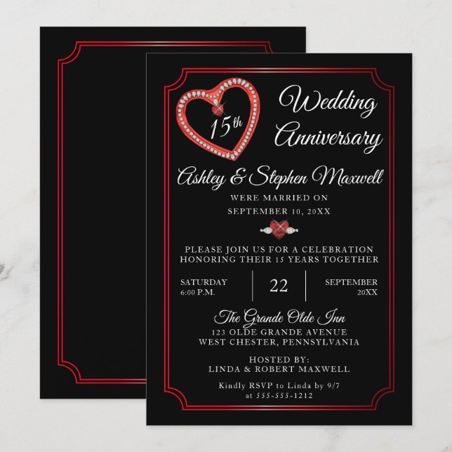 Invitation Rubis | Diamants Fête des 15 ans de mariage (Devant / Derrière)