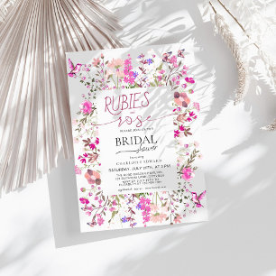 Invitation Rubis élégant et Fête des mariées florale Rose