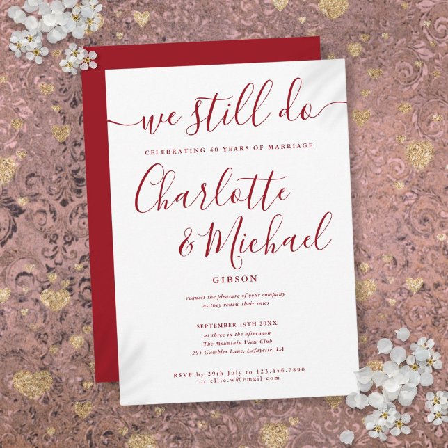 Invitation Ruby Nous Faisons Encore Script Vow Renouvellement (Ruby We Still Do Script Vow Renewal Anniversary Invitation)