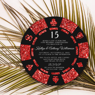 Invitation Ruby Parties scintillant Poker Chip 15e anniversai