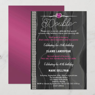 Invitation Ruby Pink Joint Anniversaire Soie Noire Double Fêt