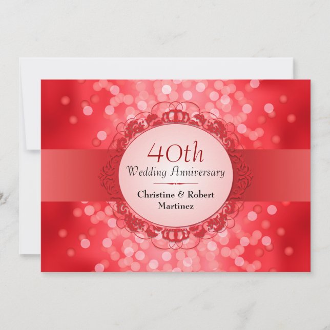 Invitation Ruby Red Bokeh fête du 40e anniversaire (Devant)