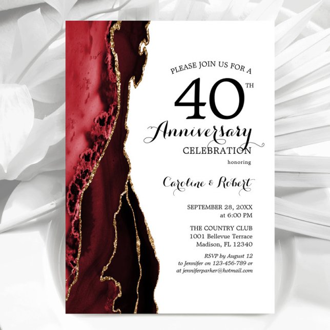 Invitation Ruby Red Élégant 40e Anniversaire (Créateur téléchargé)