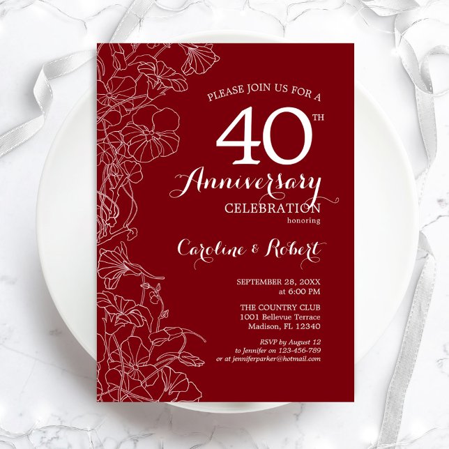 Invitation Ruby Red Floral 40e Anniversaire (Créateur téléchargé)