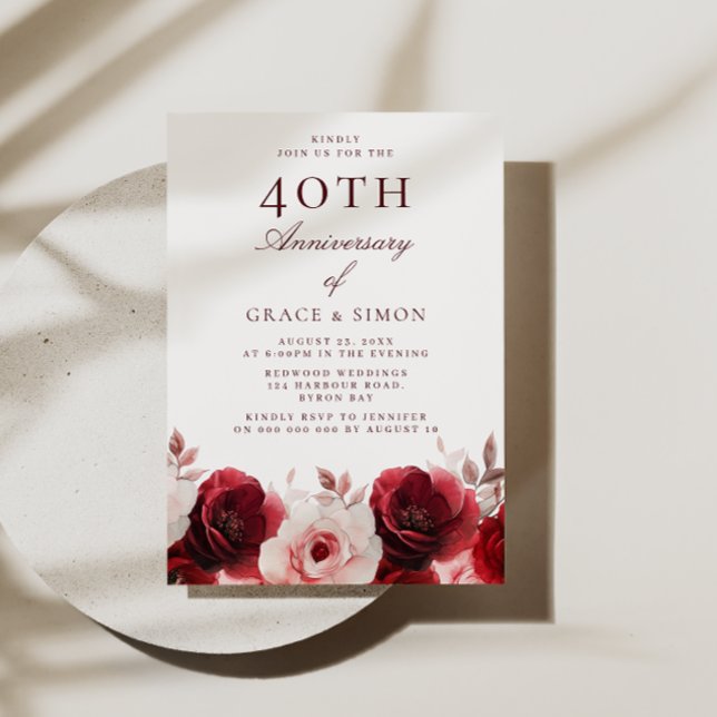 Invitation Ruby Red Roses 40e anniversaire du Mariage (Créateur téléchargé)