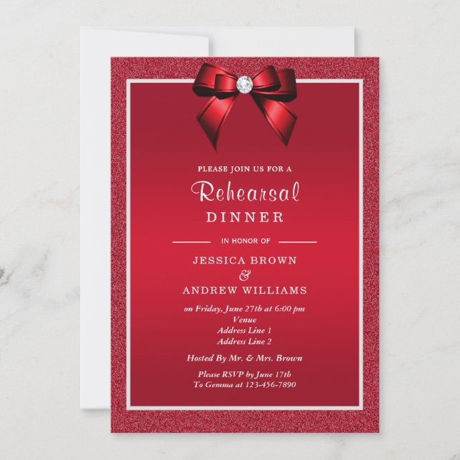 Invitation Ruby Red & Stylish Gem Mariage Rehearer Dîner (Devant)