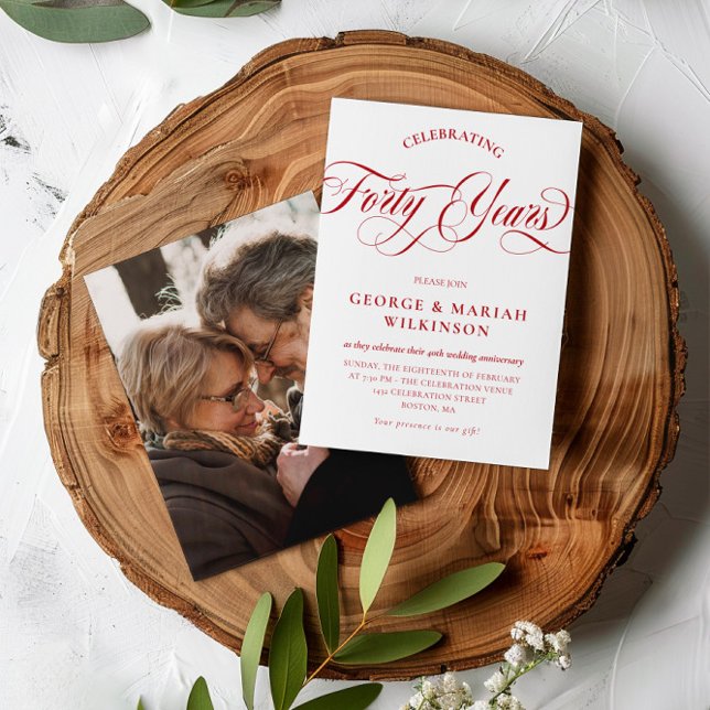 Invitation Ruby Red Swirly Script 40e anniversaire de mariage (Créateur téléchargé)