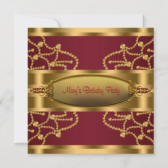 Invitation Ruby Red Wine and Burgundy Gold Birmingham Party (Devant)