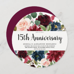 Invitation Ruby Red Wine Flowers 15e anniversaire Mariage