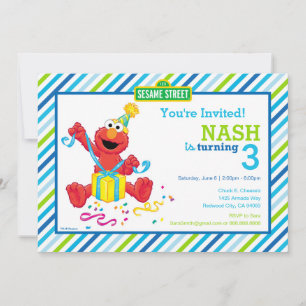 Invitation Rue Sésame   Elmo - Garçons Anniversaire Striped I