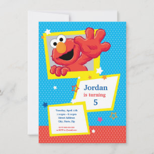Invitation Rue Sésame   Elmo - Polka Dot & Stars Anniversaire