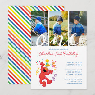 Invitation Rue Sésame   Elmo - Rainbow 1er Birthday Photo